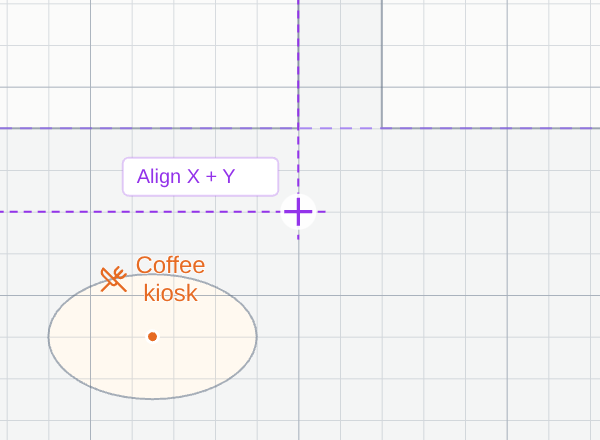 Purple Align indicator beside an alignment line from a shop edge