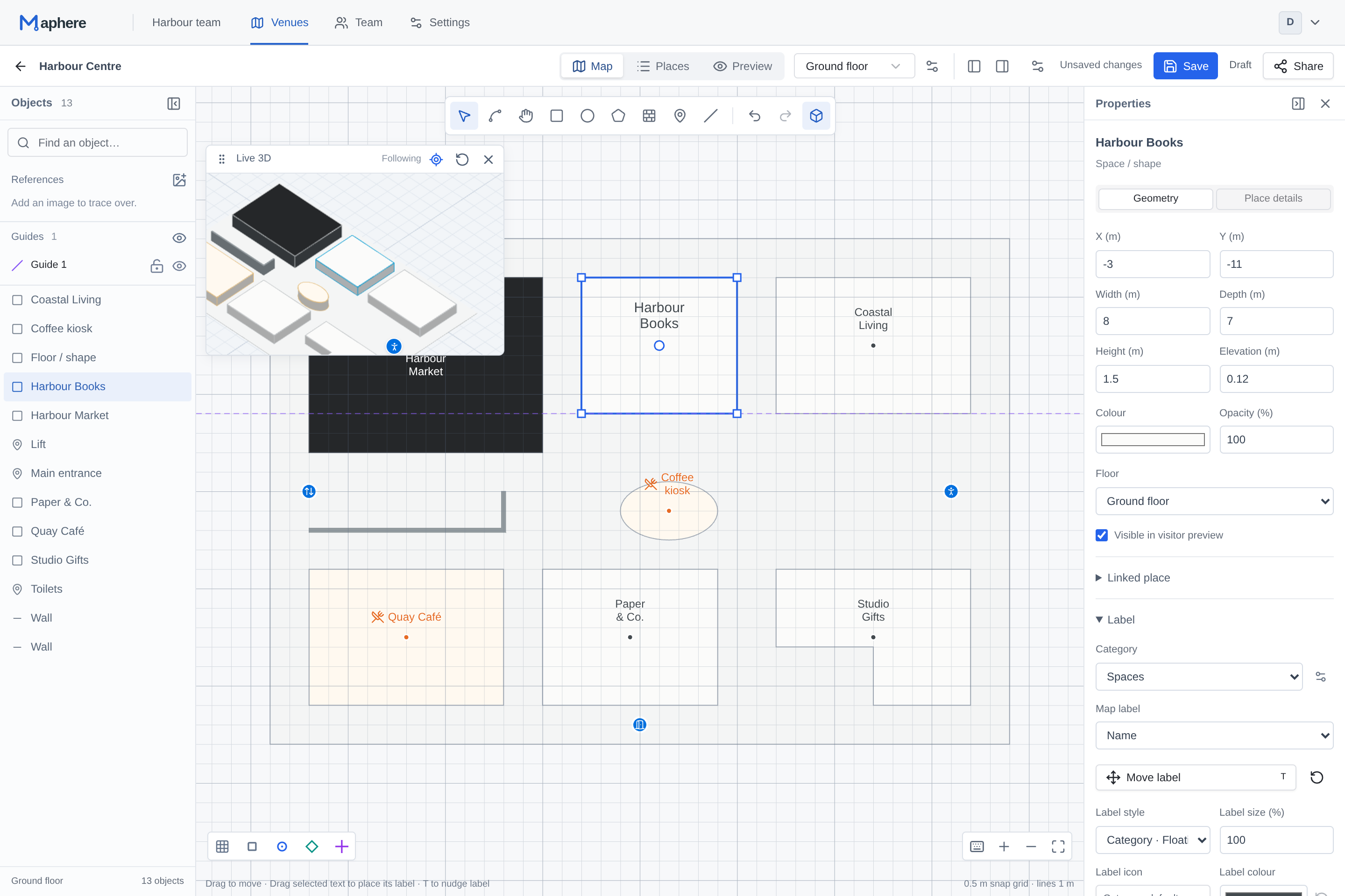A small live 3D window open above the 2D studio canvas